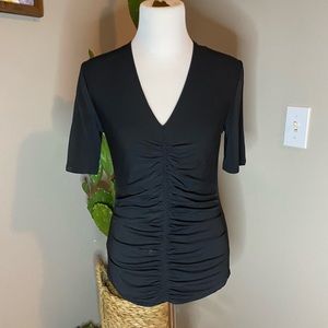 Burberry Black Viscose Ruched V-neck Blouse Size M *With FLAW*